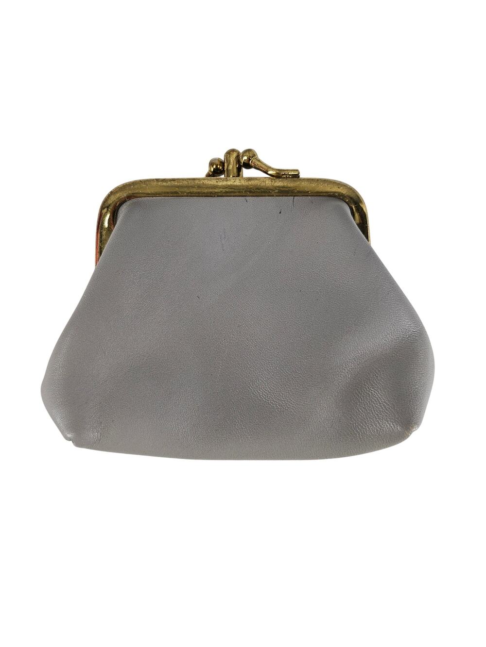 AXIOM GRAY COWHIDE COIN PURSE BRASS KISS LOCK SNAP CLOSURE VINTAGE STYLE